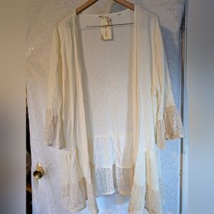 Lace‎ Trim Open Cardigan NWT Cream 2X-3X